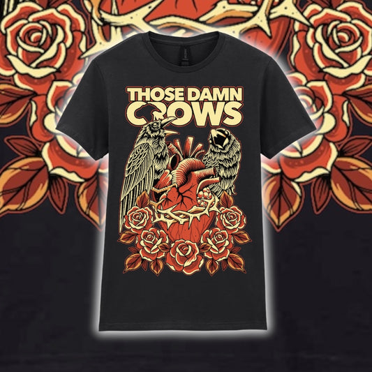 NEW Valentine Preorder.                    Women’s ‘Heart & Roses’ Crow Tee.